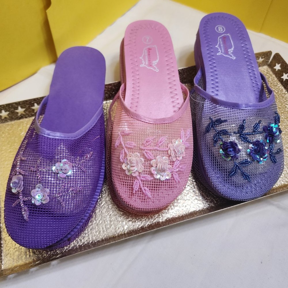 Purple and Lavender - 2 pairs, slippers NWOT  Beaded Mesh